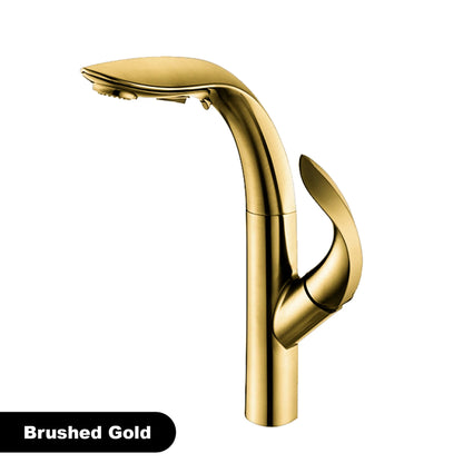 Luxury brass gold touch switch kitchen faucet pull-out design 1 hole single handle hot and cold water sink 2 function Mixer