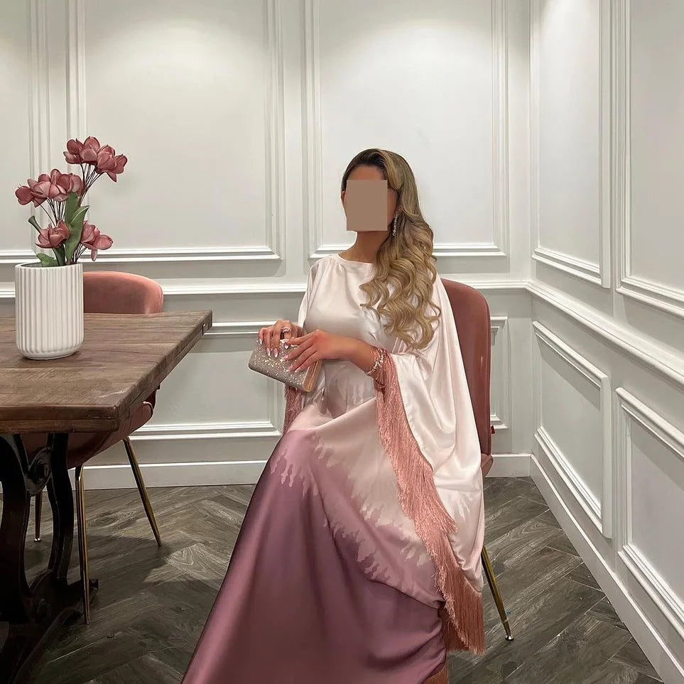 Uni Tassel Gradient Dubai Muslim Abaya For Woman O-Neck Elegant Casual Loose Moroccan Saudi Kebaya Fashion Party Dress 2025.