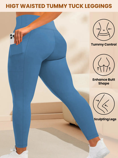 Women's High-Waisted Yoga Pants Plus Size Butt-Lifting Workout Leggings with Pockets Elastic Activewear for Gym & Running.