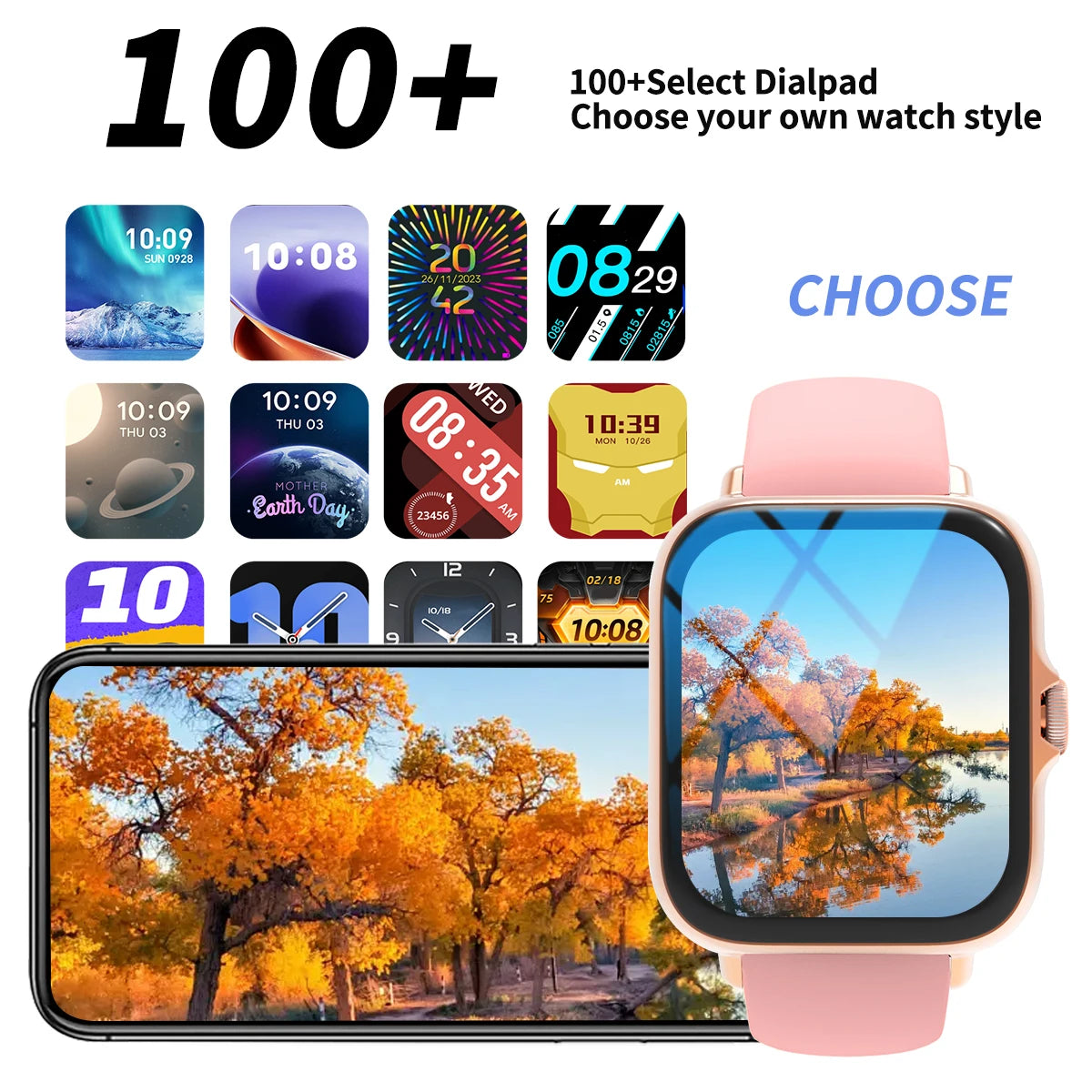 Smart watch with full touch screen, call, message reminder, music control and other functions, compatible with iPhone/android mo.