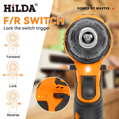 HILDA 21V Bohrmaschine Mini Wireless Power Treiber Lithium-ionen Batterie Akku-bohrschrauber Elektrische Schraubendreher Hause DIY Power werkzeuge
