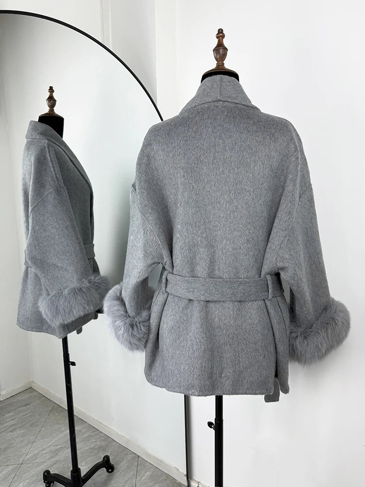 TARUXY Fuchspelz-Wollmäntel für Damen, kurzer Mantel, Bürodame, abnehmbarer, eleganter doppelseitiger Wollmantel, 2025, neue Strickjacke.