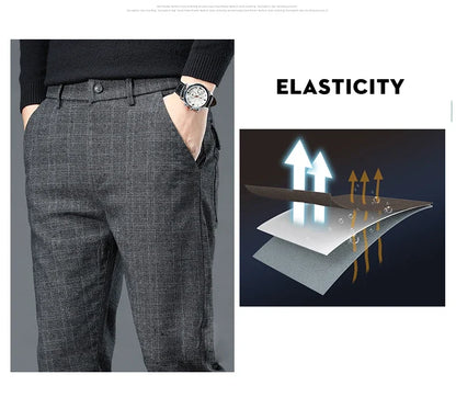 Spring Autumn Korea Plaid Pants Men Fashion Comfortable Elastic Casual Business Trousers Male Formal  Suit Pant.