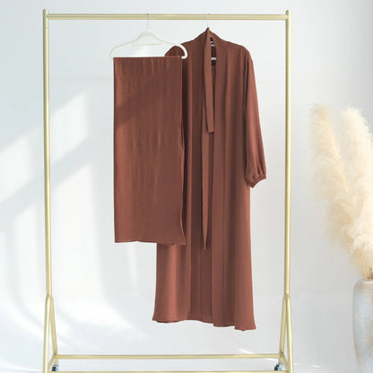 Muslim Woman Abaya 2 Piece Set Abayas Kimono with Sleeveless Hijab Dress Sets Islamic Matching Outfit Dubai Turkey Ramadan Eid