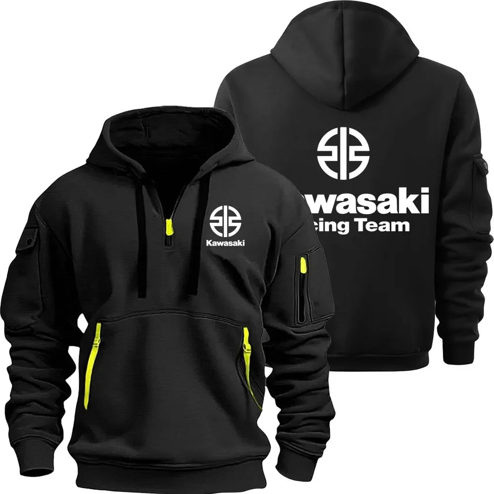 Kawasaki Logo Motorcycle Racing Team Men Half Zipper Hoodie Spring Autumn Male Sweatshirt 2025 New Sport Pullover Clothes.
