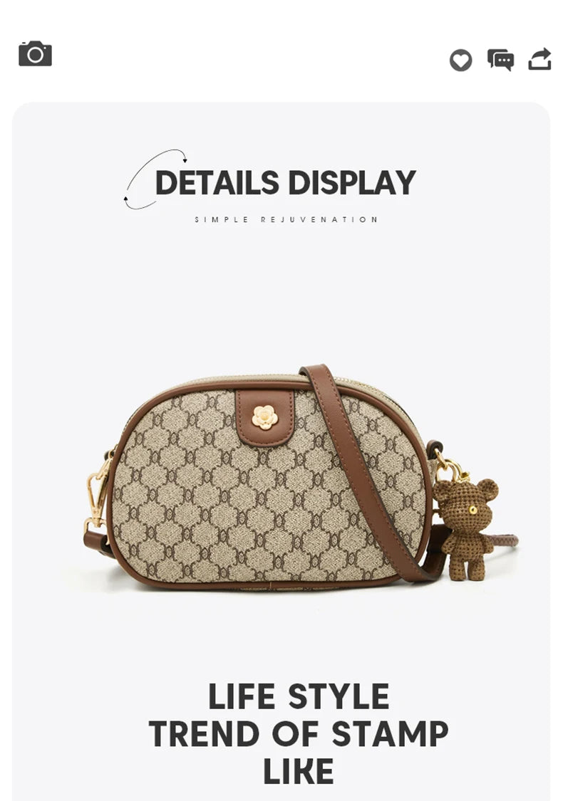 FOXER Women Small Shoulder Bag Fashion Monogram PVC Lady Crossbody Handbag with Adjustable Strap.