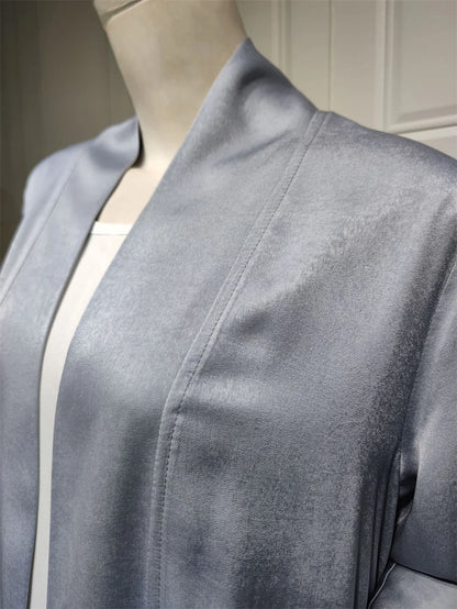 Siskakia Muslim Open Kimono Abaya For Moroccan Women Fashion Ruffle Sleeve Arab Dubai Clothing Jalabiyat Turkey Soft Gulf Robe