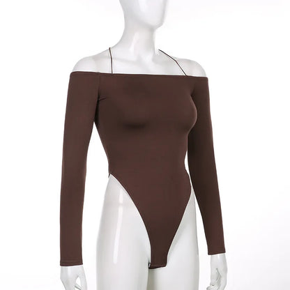 Sexy Bodysuit Y2K Long Sleeve Off Shoulder Strap Suspenders Backless Jumpsuits Party Clubwear Bodycon Casual Body Tops Women.