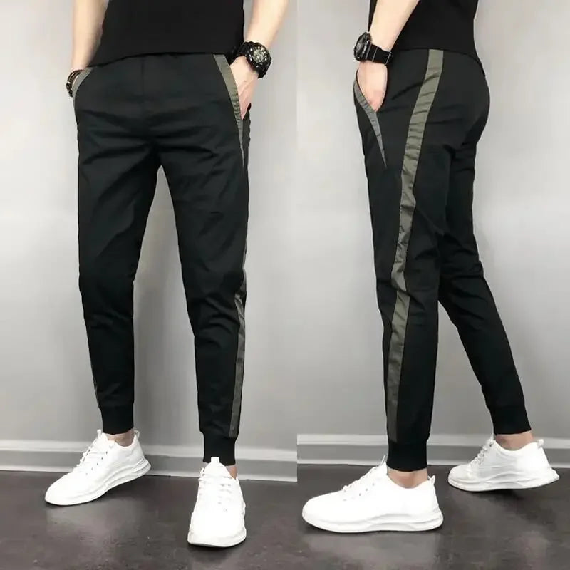 2023 Summer Men's Slim Fit Harajuku Style Lightweight Harem Pants Casual Trendy Korean Version Nine Point Length Mens Pants.