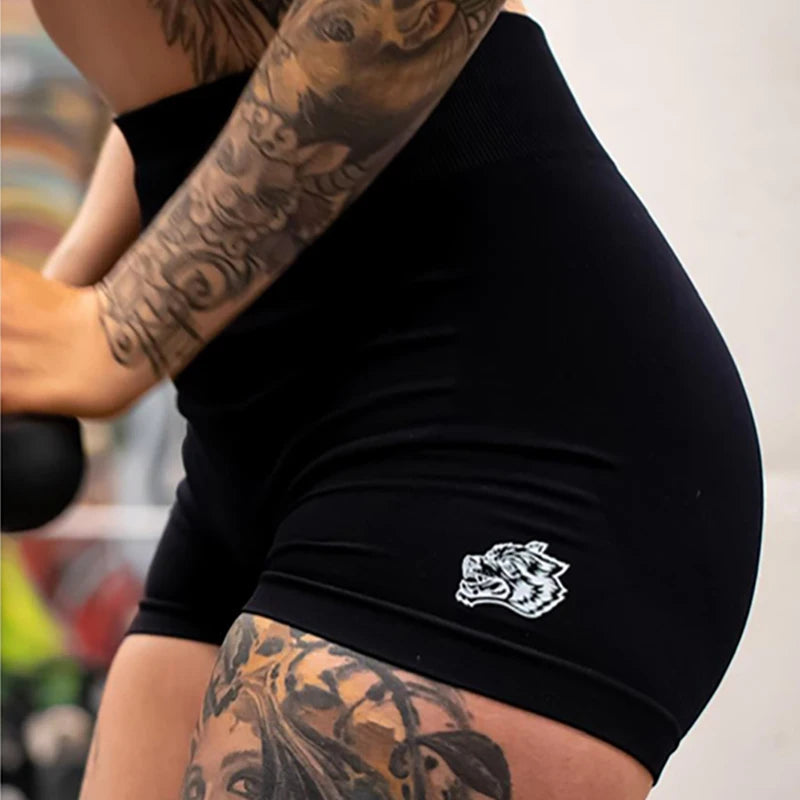 Darc Sports Shorts Elastic Yoga Pants for Women Wolf Head Naked Sense Yoga Shorts Peach Hip Fitness Breathable Sports Shorts.