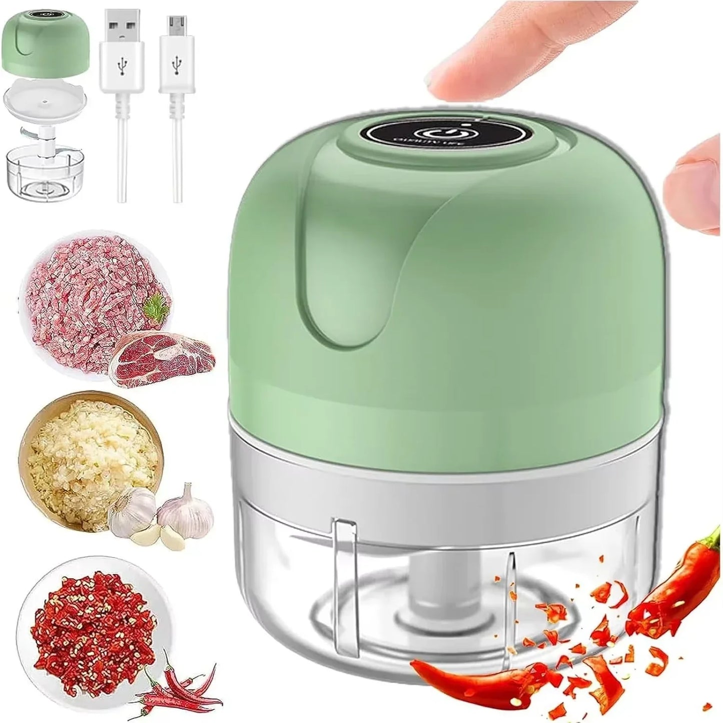 Electric Garlic Purer 250ML Mini Electric Garlic Chopper USB Charging Ginger Vegetable Cutter Food Chopper Kitchen Tools.