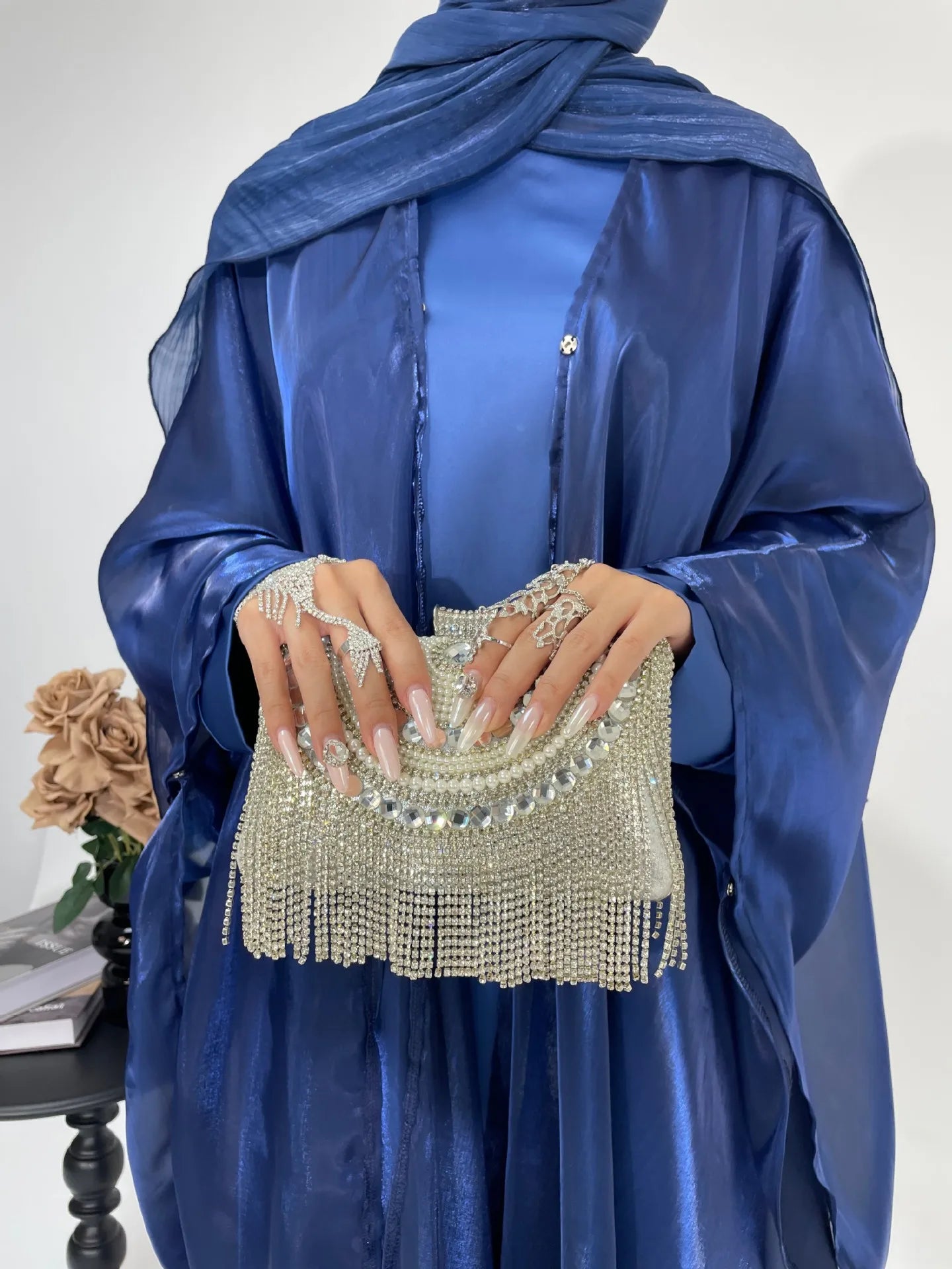 Muslim 2025 New Fashion Women's Solid Color Elegant Casual Trendy Loose 2 Piece Sets Long Sleeve Cardigan Coat Inner Dresses.