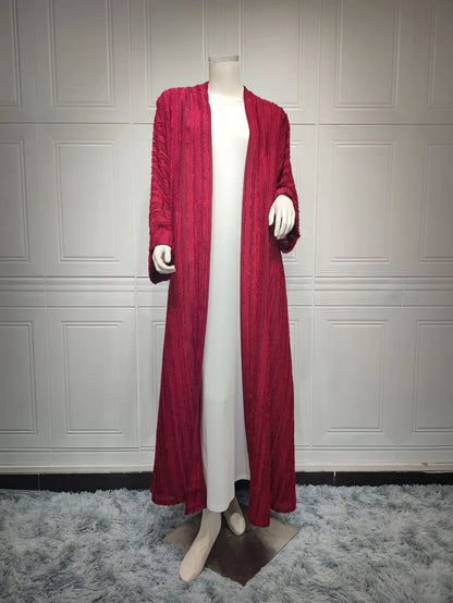 Uni Fashion Muslim Kimono Abaya Solid Striped Retro Ethnic Cardigan Robe Dubai Middle Eastern Saudi Arabia Eid Clothes 2025.
