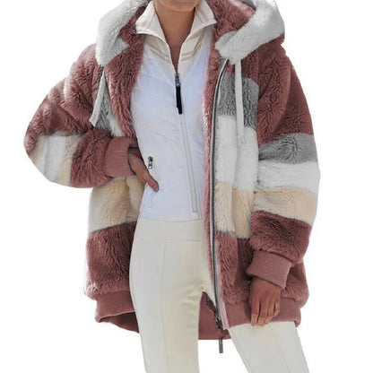 Übergroße Jacke für Frauen 2023 Neue Herbst Winter Warme Plüsch Tasche Mit Kapuze Streetwear Lose Dame Oberbekleidung Mantel Roupas Feminina