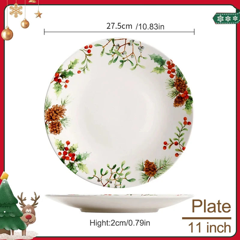 Christmas Tree Ceramic Plate European Style Tableware Coffee Mug Dinner Plates Fruit Snack Western Dishes Kitchen Christmas Gift.