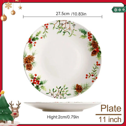 Christmas Tree Ceramic Plate European Style Tableware Coffee Mug Dinner Plates Fruit Snack Western Dishes Kitchen Christmas Gift.