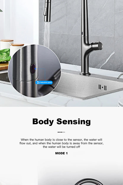 High-end gun gray brass kitchen faucet induction design single handle cold and hot dual control 2 function simple sink faucet