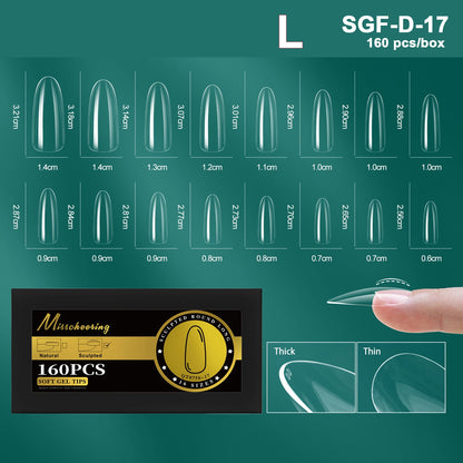 16 Sizes Curved Arch Soft Gel False Nail Tips Full Cover Press on Almond Capsules French Coffin Artificial Fake Nails Extension