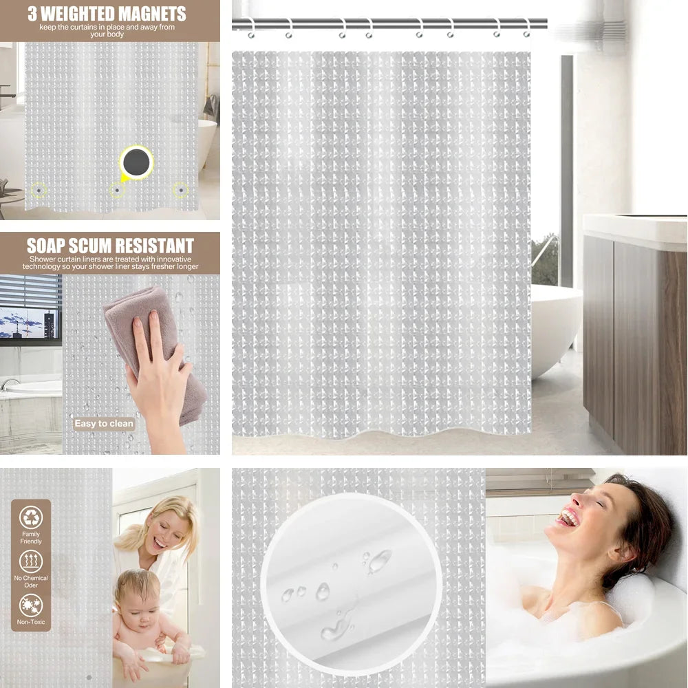 Klarer Duschvorhang, PEVA, transparent, für Badezimmer, wasserdicht, 180 x 200 cm, Badvorhänge, Badezimmer, schimmelfeste Vorhänge mit Haken