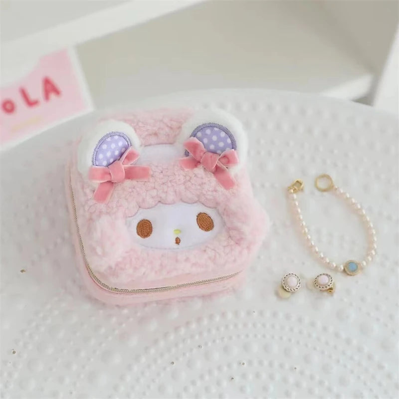 Cute My Melody Sweet Piano Cosmetic Bag Lovely Pink Drawstring Bag Kawaii Jewel Case Japanese Style Plush Bag Gifts Girl.