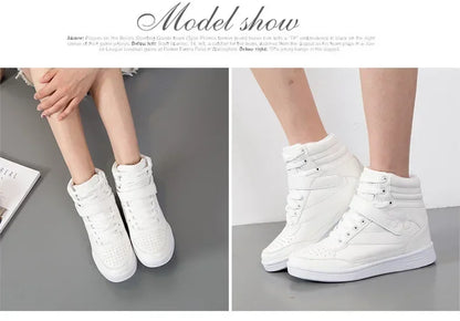Designer Woman Breathable High Top Black White Boots Women Casual Sport Shoes Platform Hidden Increasing Sneakers Leather Shoe.