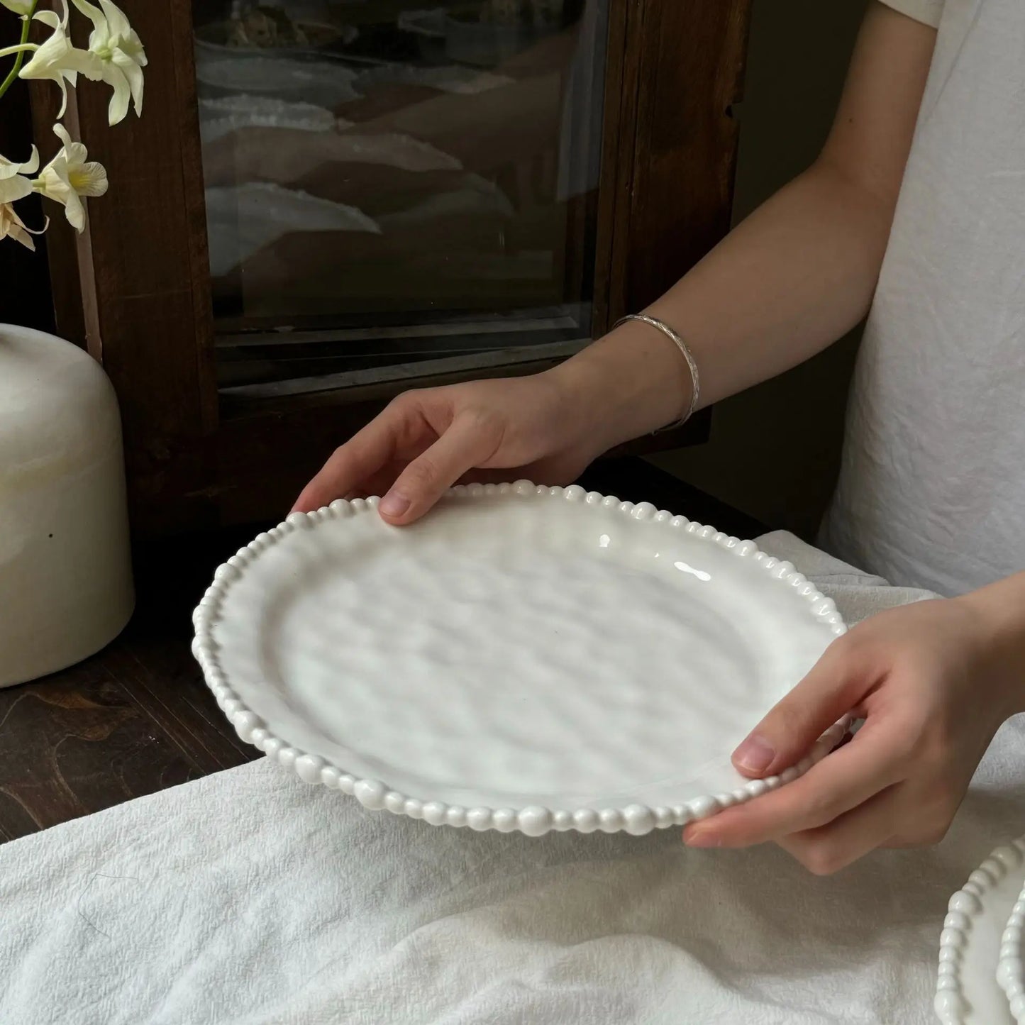 French Irregular Pearl Ceramic Plate Bead Bead Ceramic Plate Ceramic Bowl  Cup Dessert