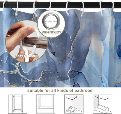 Duschvorhang aus blauem Marmor, blaues, modernes, luxuriöses, abstraktes Duschvorhang-Set für Badezimmer, Badvorhang aus Stoff mit Haken