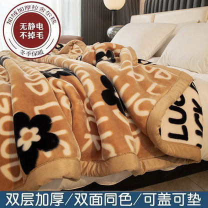 Thiened Double-layer Raschel Blanket Warm Coral Fce Wedding Blanket Single Double Bed Autumn Winter Warmth Cover Blanket