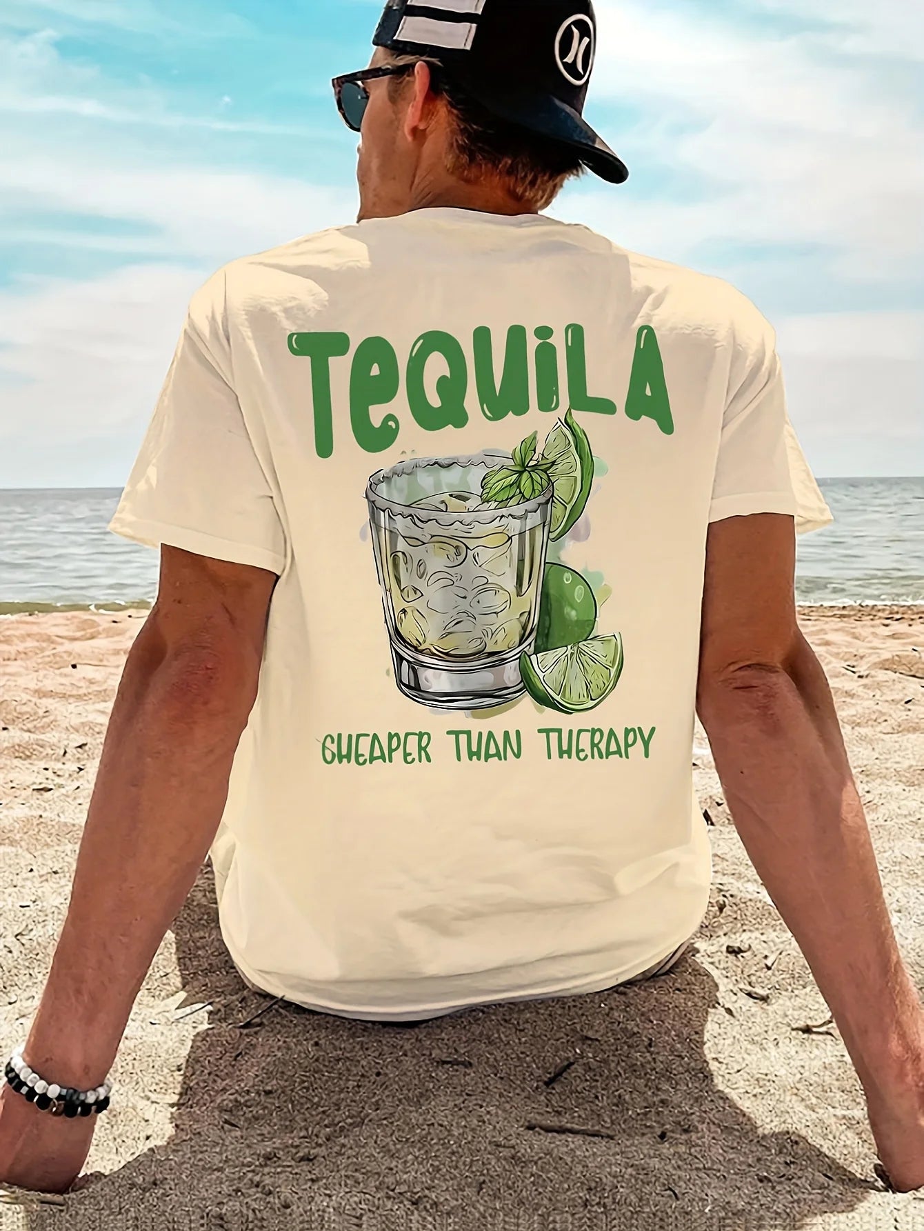 New Summer Tequila Cheaper Than Therapy Meme Graphic Cotton T-shirt For Men Short Sleeve Outdoor Streetwear Casual Unisex Tops.
