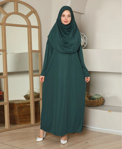 Modest Hooded Prayer Dress Muslim AbayasFull Sleeve One-piece Kaftan Women Ramadan Jilbabs Hijab Dresses Islamic Clothing.
