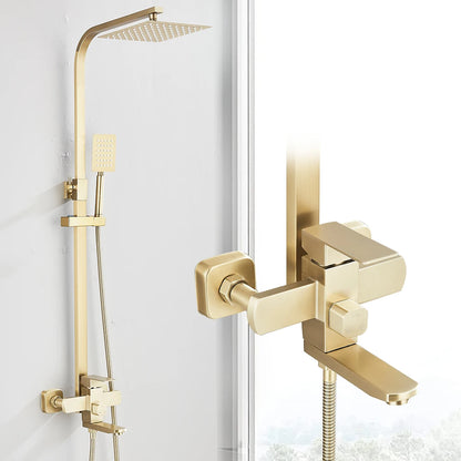 Gold Brushed Shower System 3 in 1 with Rain Handheld Shower Swivel Spout Shower For Bathroom Bathtub Shower Faucet