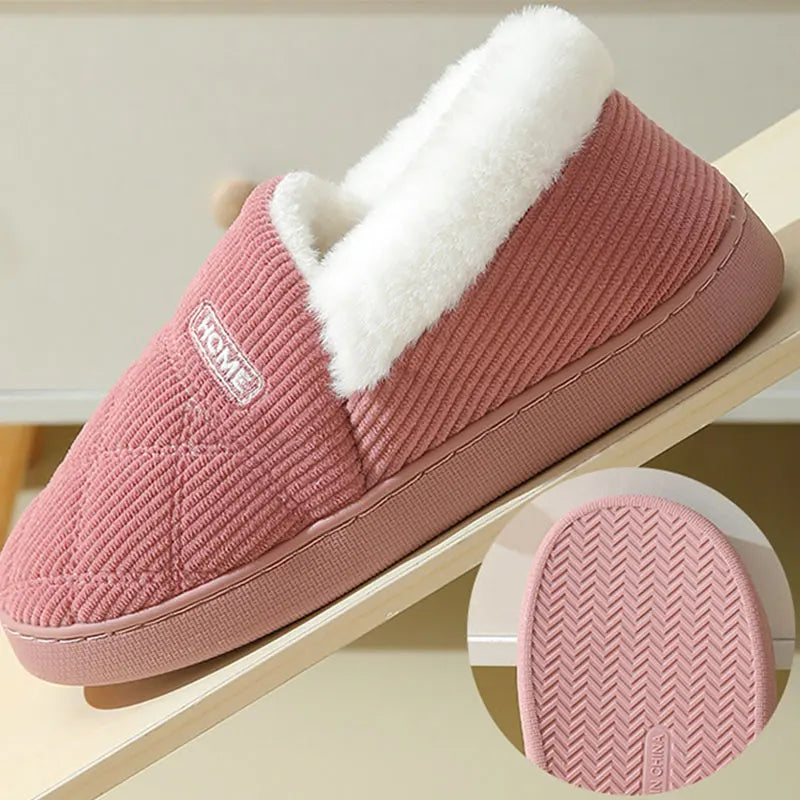 Shevalues Women Plush Slippers Winter Warm Fur Antiskid Cloud Slippers Outdoor Breathable Thick Flat Sole Slipper Home Slippers.