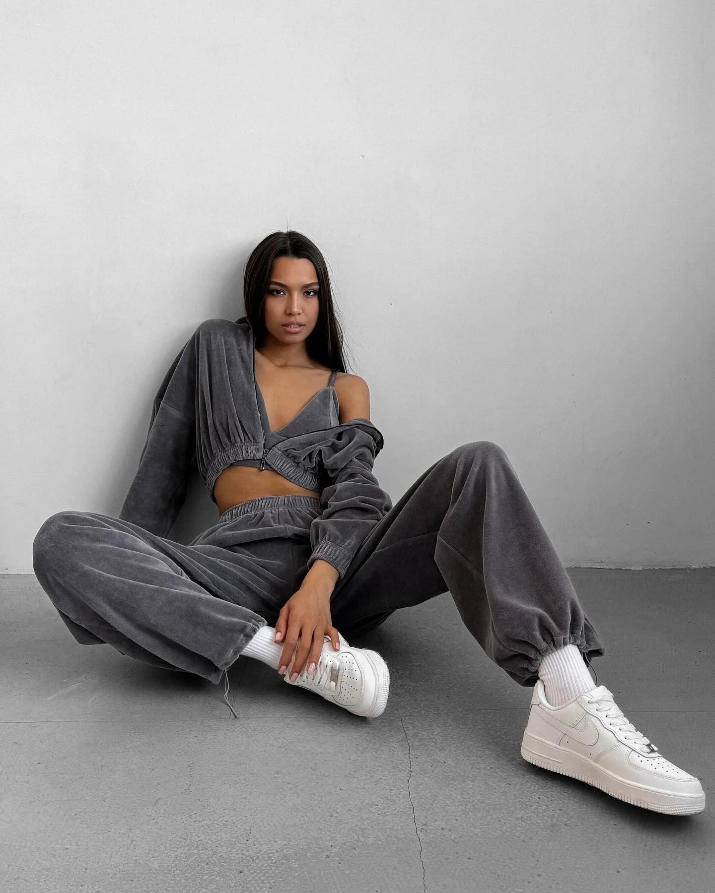 Fall Winter Women's Fashion Hooded Stand Collar Sweatshirt Set Casual Loose Fit Two Piece Streetwear Lounge Gym Ourdoor Outfit.