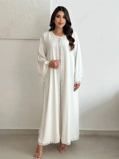 White Open Kimono Abaya Dubai Luxury 2024 Muslim Lace Abayas For Women Kaftan Dress Kebaya Islamic Clothing Robe Femme Musulmane.