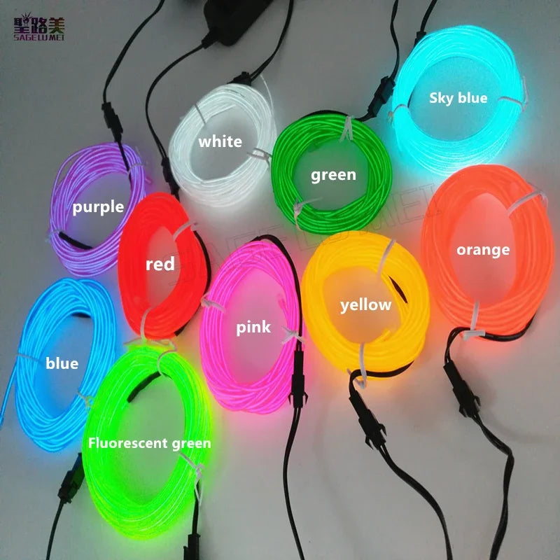 3V 5V 12V 2M/3M/5M Neon Light Dance Party Decor Light Neon LED lamp Flexible EL Wire Rope Tube Waterproof LED Strip.