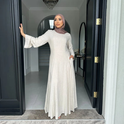 2025 Summer Arabic Muslim Women Modest Dress Eid Dubai Plain Abaya Islam Party Outfit Elegant Holiday Dresses Turkey Kaftan Robe.