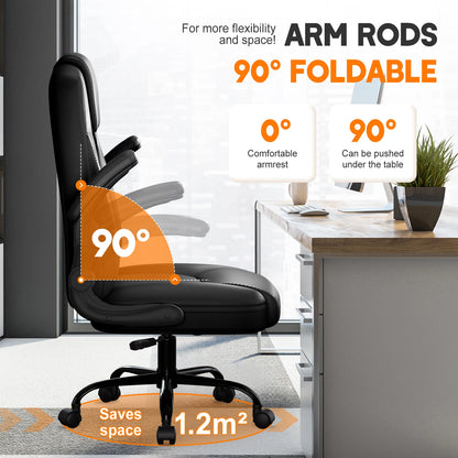 Daccormax Ergonomischer Stuhl, Premium-Leder-Bürostuhl mit weicher Polsterung, faltbare Armlehnen, höhenverstellbar für Zuhause