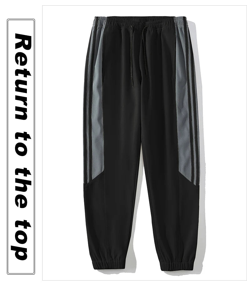 Sports suit men's  spring and autumn striped stand up collar jacket and pants paired with running and fitness two-piece set