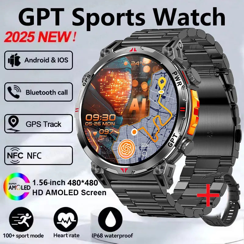 2025 GPS Sports Smart Watch GPT AMOLED 1.56 inch 488 * 488 Heart Rate Blood Oxygen Blood Pressure Monitoring 3ATM Smartwatches