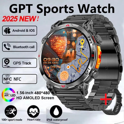 2025 GPS Sports Smart Watch GPT AMOLED 1.56 inch 488 * 488 Heart Rate Blood Oxygen Blood Pressure Monitoring 3ATM Smartwatches