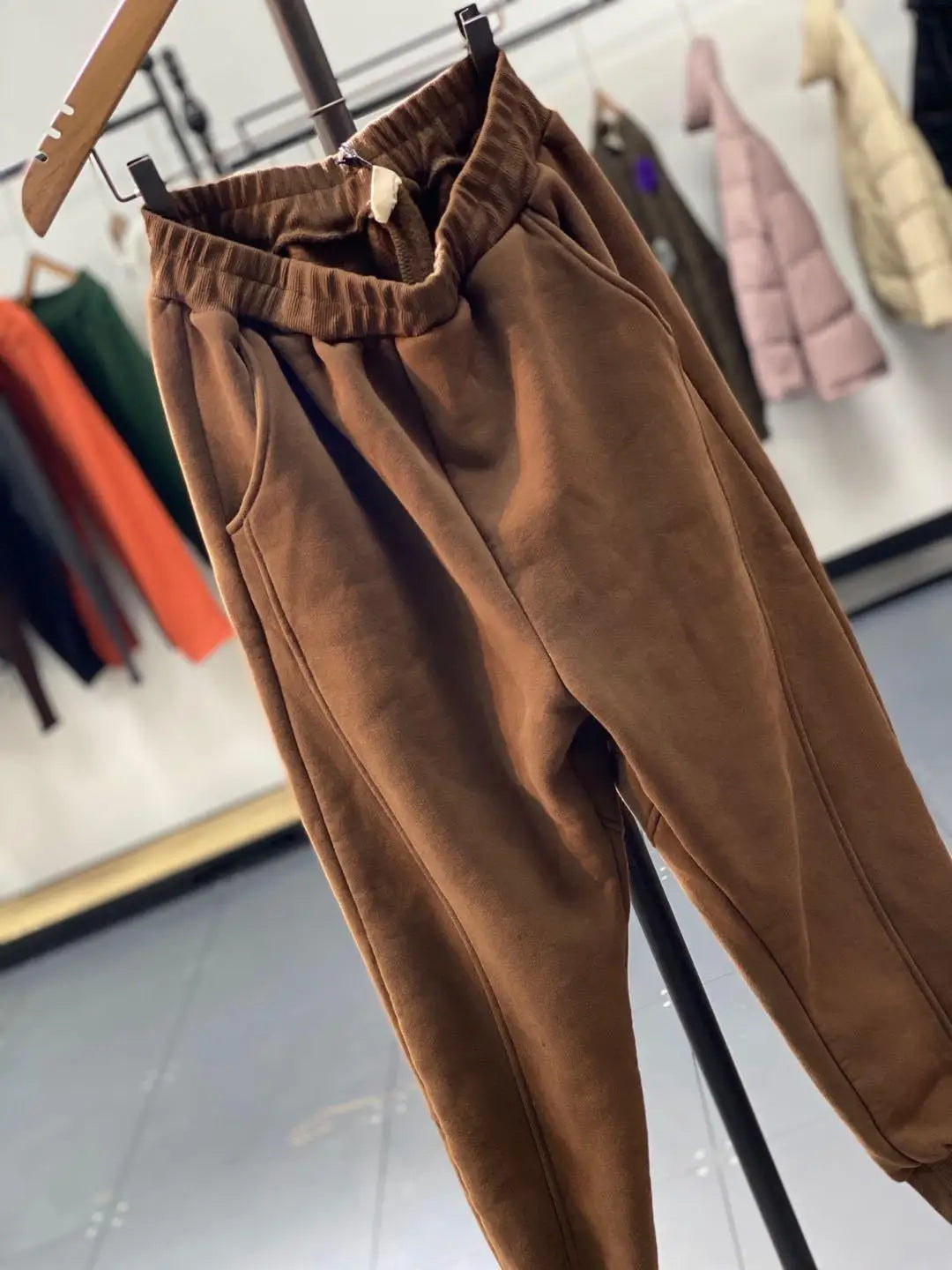 Autumn/Winter 150kg American Retro Cuffed Casual Trousers Men's Korean Slimming Patchwork Fleece-lined Harem Trousers Sweatpants