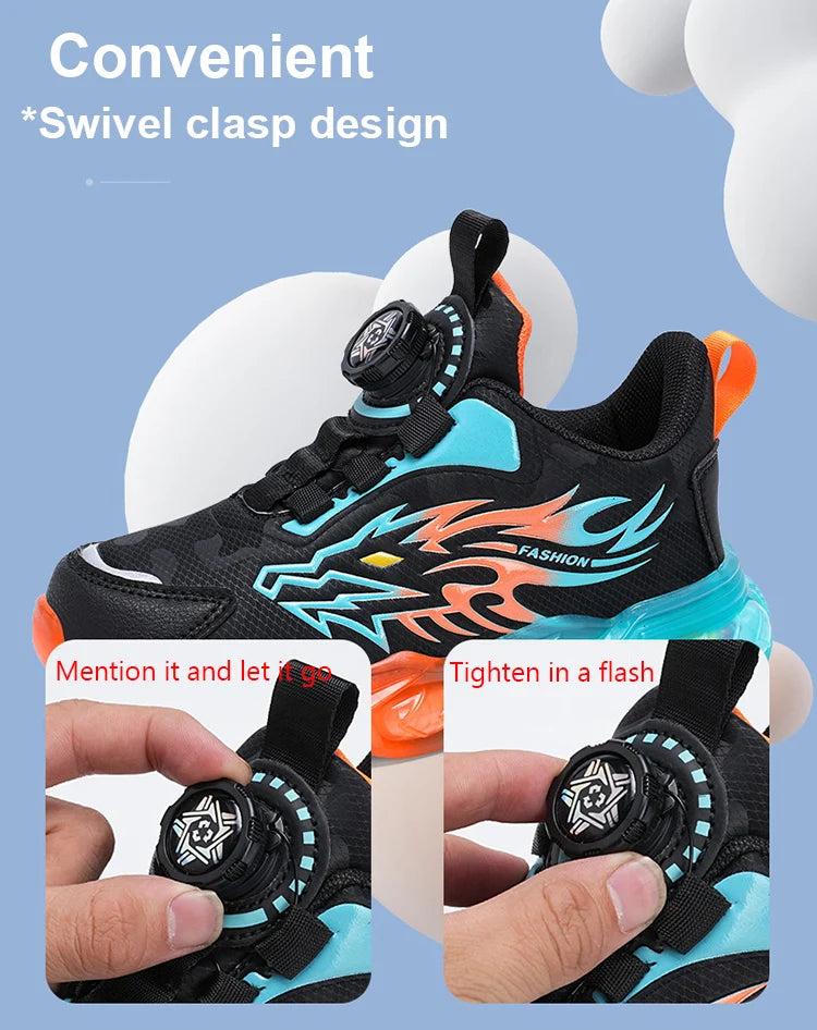 New Anti-skid Leather Kids Sneakers for Boys Running  Walking Lightweight Casual Shoes With Fashion Dragon Pattern Size 28-39.