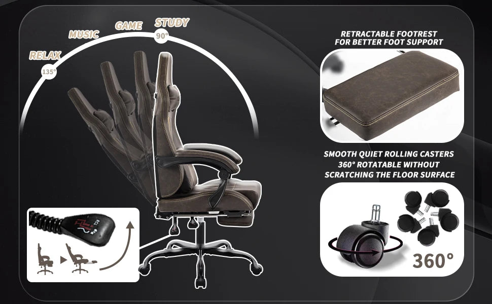 SUKIDAGaming-Stuhl, Computerstuhl, ergonomischer Gaming-Stuhl mit Fußstütze, Bürostuhl, ergonomischer Computerstuhl mit Lordosenstütze