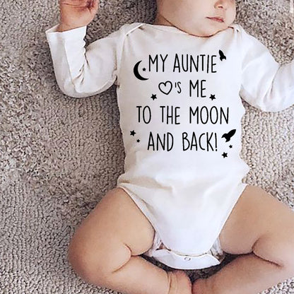 Baby-Body „Meine Tante Take Me To The Moon and Back“-Aufdruck für Neugeborene, Jungen, langärmelig, Kleidung, modisch, lässig, beste Geschenke.
