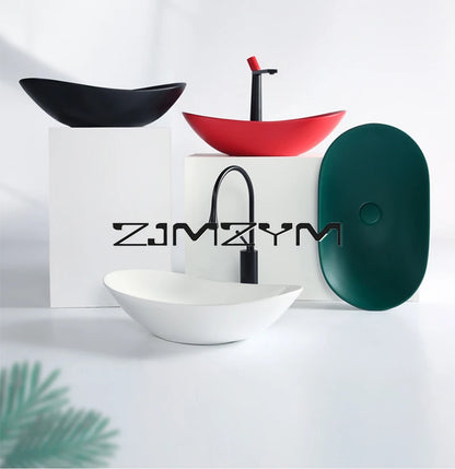 Nordic Keramik Gefäß Waschbecken Eitelkeit Schüssel Oval Badezimmer Tisch Waschbecken Toilette Balkon Kunst Becken Über Theke Sockel Waschbecken