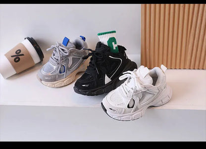 Kids Casual Sports Shoes with Thick Soles Boys Girls Fashion Versatile Sneakers 2024 New Children Mesh Breathable Running Shoes.