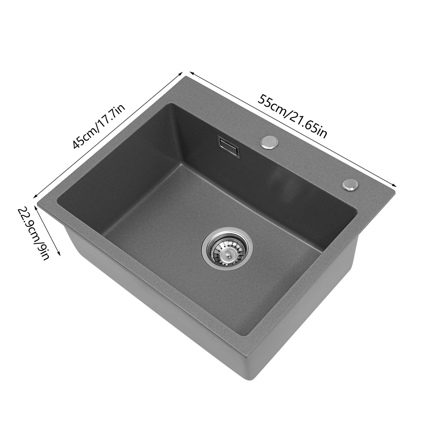 Küchenspüle aus Quarzstein, 21,65 x 17,7 Zoll tiefes Waschbecken mit großem Fassungsvermögen, starker Tragfähigkeit und effiziente Entwässerung für den Alltag