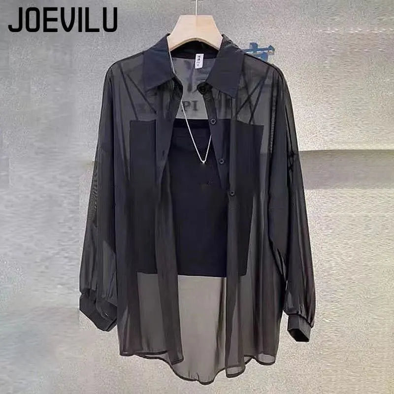 Sheer Chiffon Shirt Women's Casual UV Resistant Cardigan Summer Thin Commuting Coat Japanese Fashion Mesh Sunscreen Clothing Y2k.