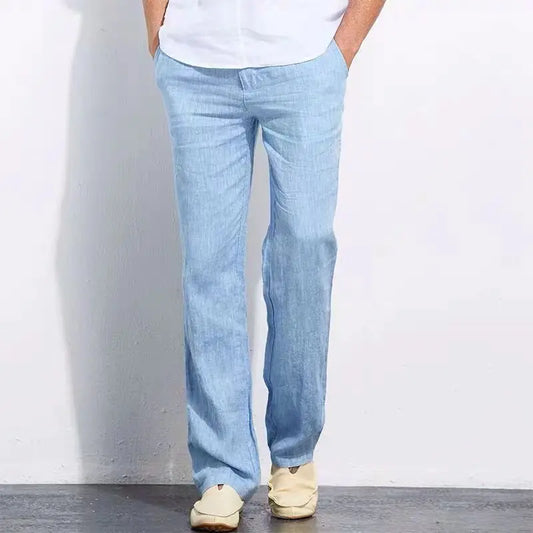 Chinesischer Stil, atmungsaktiv, Kordelzug, elastische Taille, Leinen, Freizeithose, Herren, lose Baumwolle, Leinen, lange Hose, Ramie-Strandhose, schick