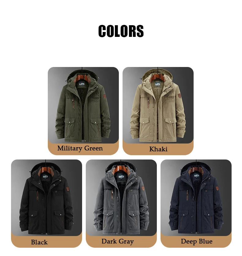 Thick Coat Winter Outdoor Running Sports Windproof Warm Fleece Hooded Cargo Jacket Men Removable Hood Thick Warm Fleece Jacket.
